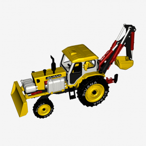Yellow Soviet Era Tractor With Backhoe Yellow Soviet Era Tractor With Backhoe