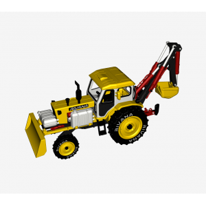 Yellow Soviet Era Tractor With Backhoe